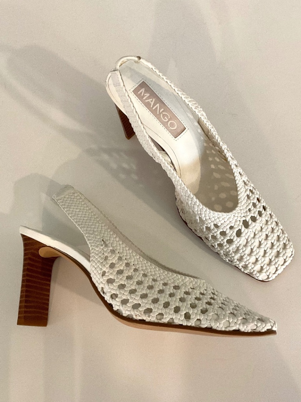 Mango White Woven Slingback Heels